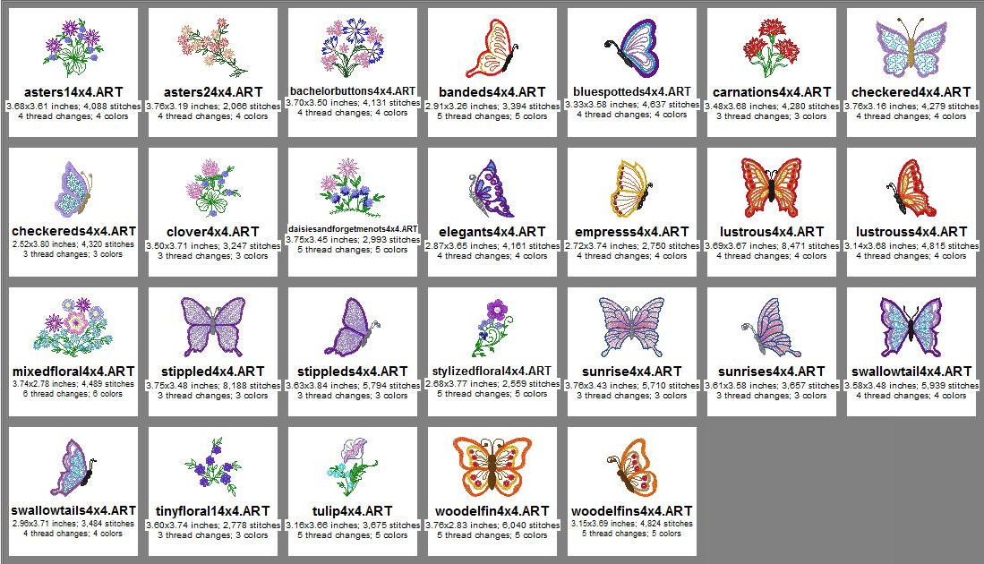 Butterfly Whispers size chart