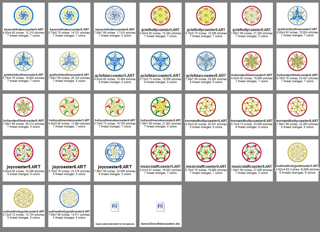 Musical Snowflake Coasters Size Chart